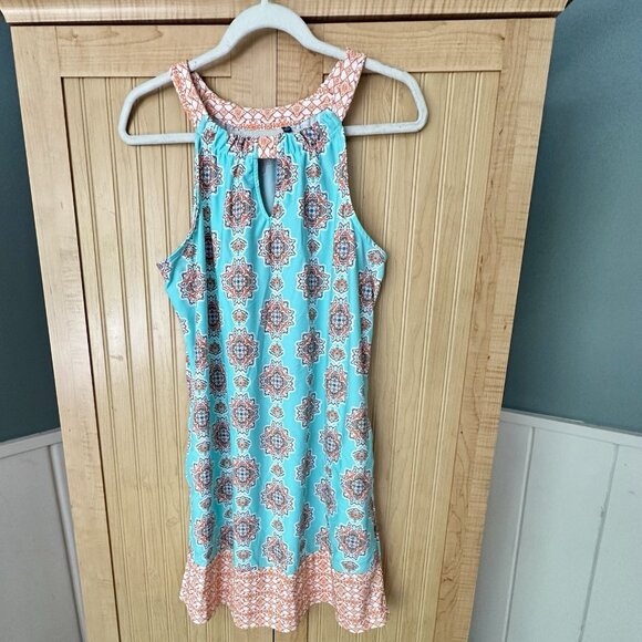 Cabana Life Dresses & Skirts - Cabana Life Turquoise Coral Sleeveless Shift Dress Sz M Pockets Vacation Summer